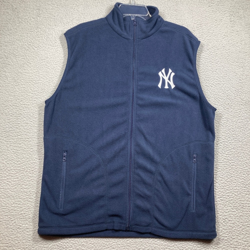 New York Yankees Fleece Vest Mens XL‎ Navy Blue Full Zip Mock Neck MLB Baseball
